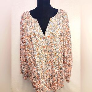 LOFT Women's Size XL floral v-neckbutton front closure 3/4 cotton/rayon blouse
